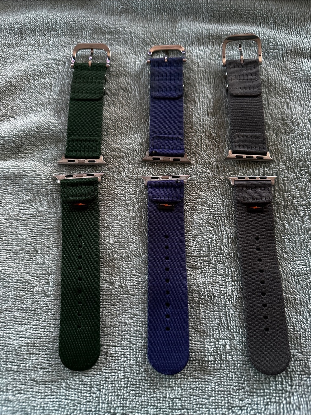 Shinola Men’s 24mm Nylon Apple Watch Strap(Lot of 3). Blue, Green, Grey.